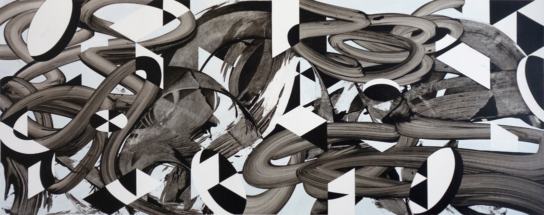 untitled(b/w#2), acryl on paper, 55 x 140 cm